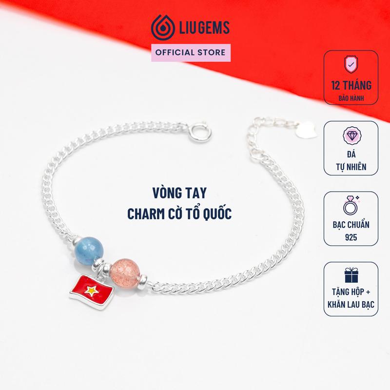 Lắc Tay Bạc 925 Gắn Charm Lá Cờ Việt Nam Mix Đá Tự Nhiên Liugems Mừng Đại Lễ VB42 (Mua một, tặng một hộp đựng trang sức + một khăn lau bạc miễn phí)