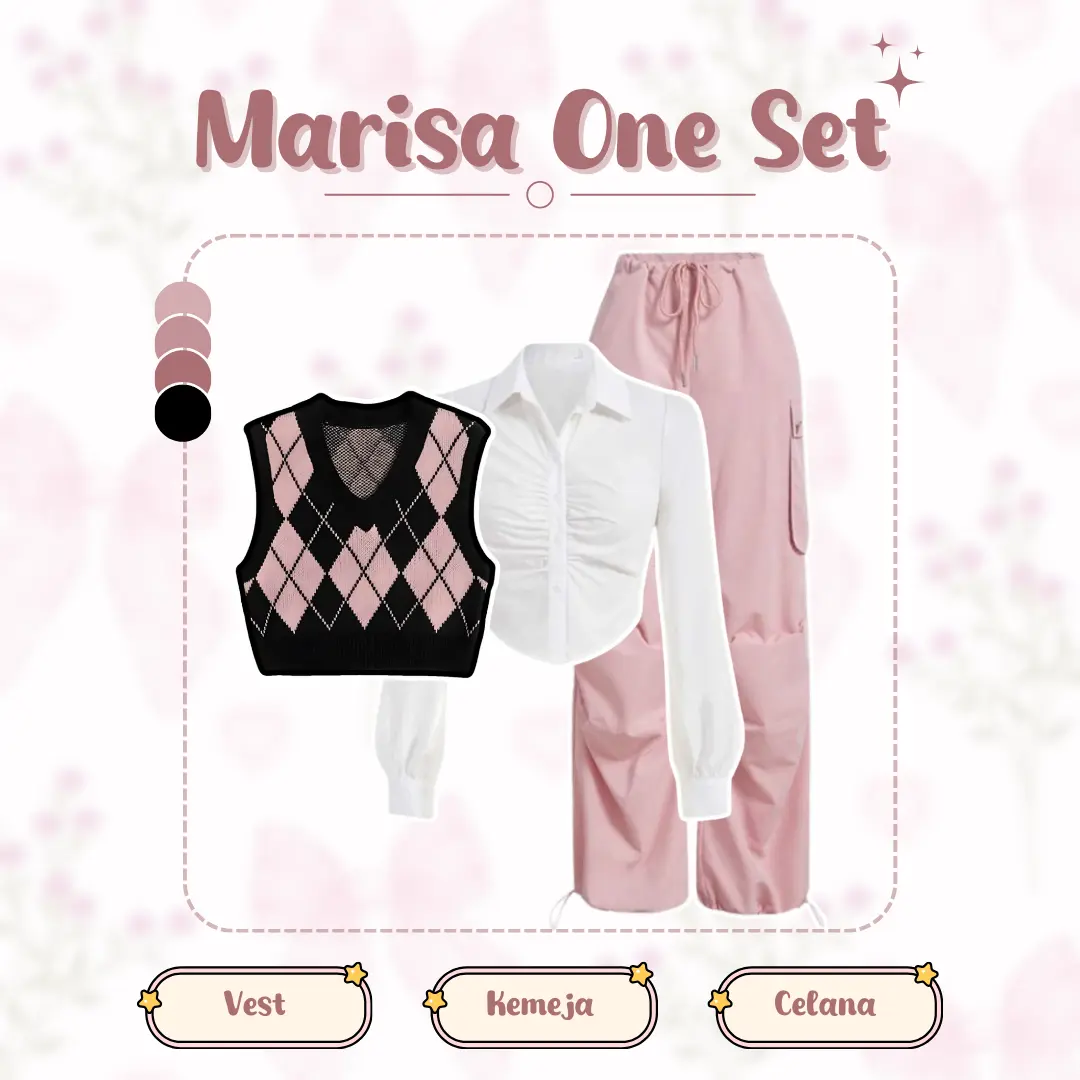 Setelan - 3 In 1 Korean Style  Wanita ( Atasan Vest Rajut, Celana Cargo Panjang ,  Baju  Katun Crop) OOTD Kece - DS018 R  Kombinasi Oversize