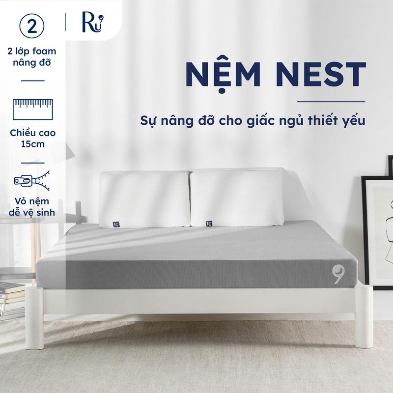 Flash Sale Nệm Foam Nest Ru9 15cm Cao Cấp | Ngăn Cách Chuyển Động | 2 Lớp Foam Nâng Đỡ | 6 Kích Thước