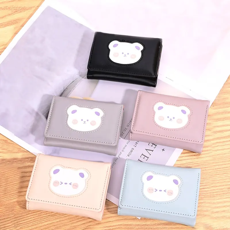 PW40 - ATS Dompet Lipat Wanita Simple Bear Cute Trifold Dompet Wanita Pendek Teddy Korean Style 1