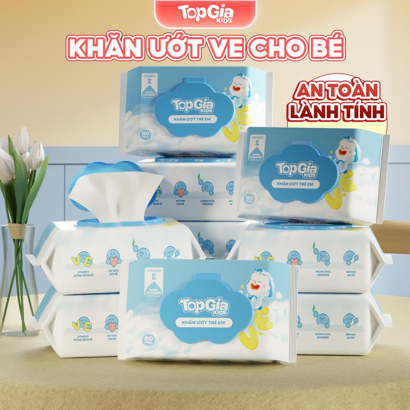    SẢN PHẨM MỚI  Khăn ướt VE TOPGIAKIDS cho bé 80 tờ bổ sung tinh chất Vitamin E không cồn không Parabens cao cấp an toàn cho bé 