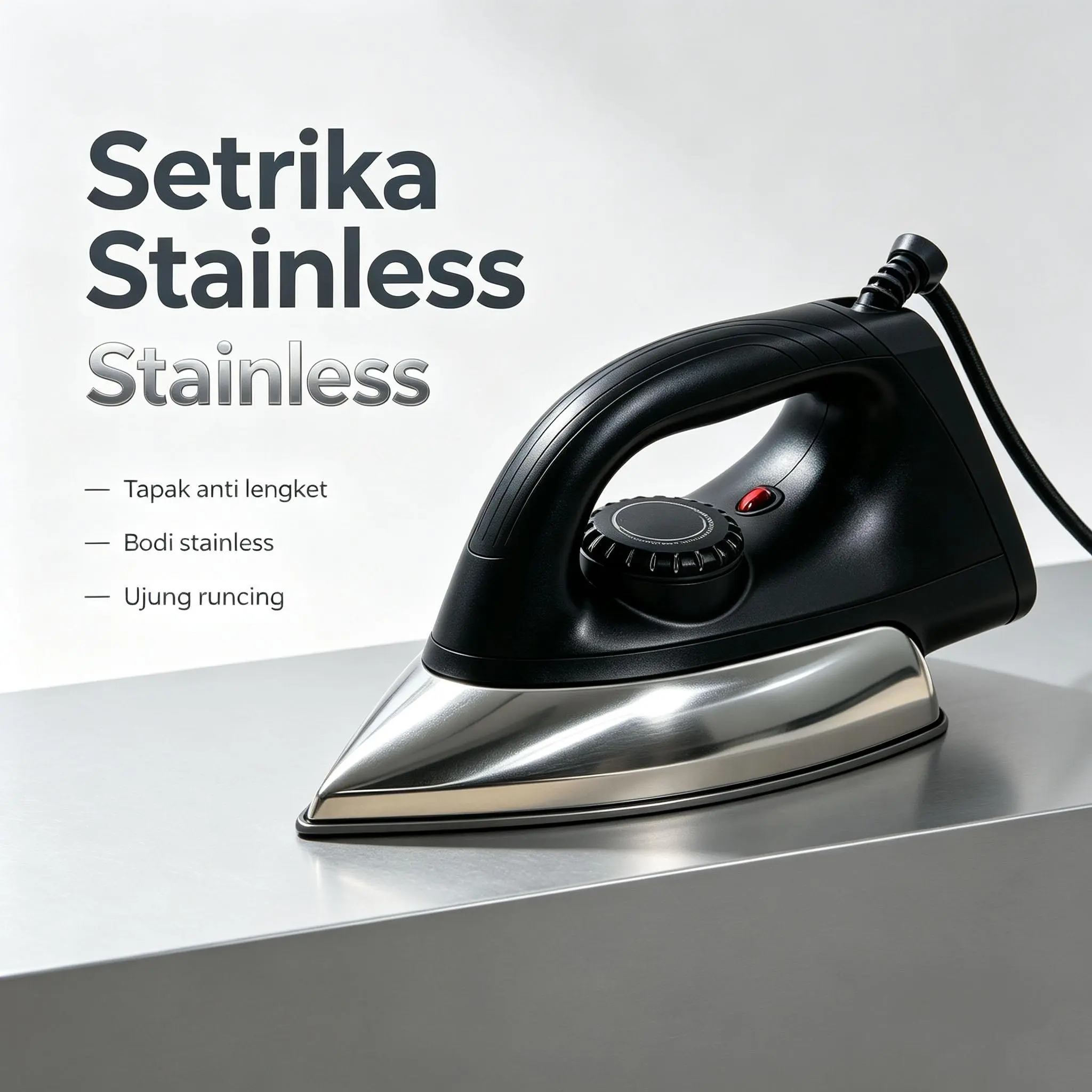 SANEX Setrika Stainless Steel Anti Lengket SI-451 Hitam 350W Tapak Anti Lengket Bodi Stainless Pengaturan Suhu Otomatis Ujung Runcing