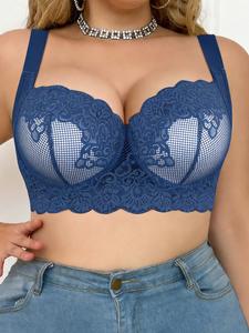 Sujetador push-up de encaje con aros para mujer talla grande, cobertura completa, soporte medio contra la flacidez, cubre los lados del busto, tirantes anchos ajustables, cómodo y transpirable para uso diario