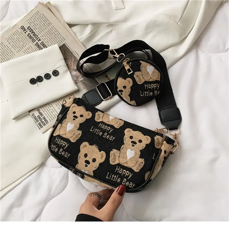 Túi Kẹp Nách, In Ấn Chất Lượng Cao, In Cổ Điển Thiết Kế Gấu Nhỏ Chất Liệu Nylon, Túi Đeo Chéo Nhỏ Phong Cách Thường Ngày Ví Tròn Mini, Mặt Dây Chuyền, Dành Cho Nữ 7