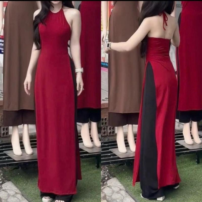  Áo Dài  áo dài+ quần  áo dài Yếm Quần Xuông Dài Mặc Tết dành cho Nữ   có mút  -X30 