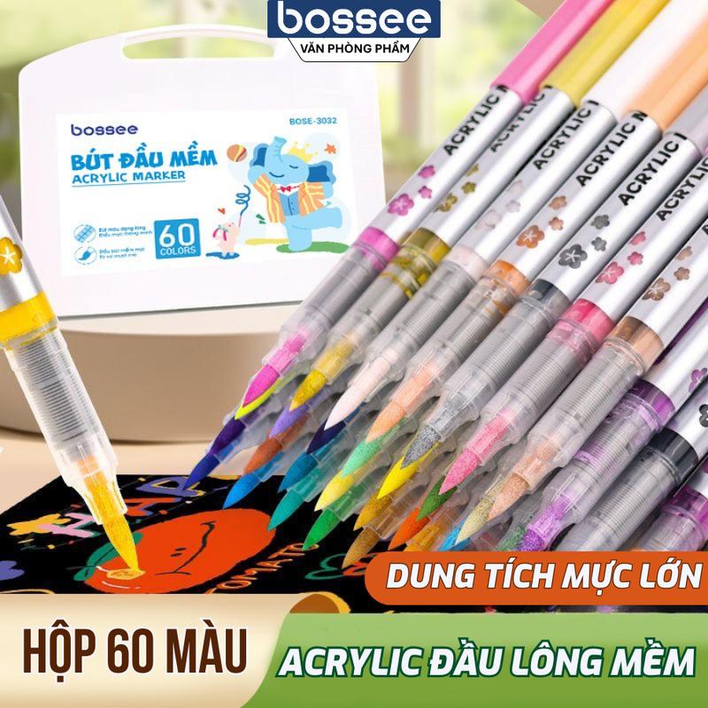  Bộ 60 Bút Màu Acrylic Bút Đánh Dấu Đầu Lông Mềm  12 24 36 48 60 Bút Màu Acrylic Marker Màu Sắc Tươi Sáng Khô Nhanh Vẽ Được Trên Mọi Chất Liệu Đồ Thủ Công DIY 