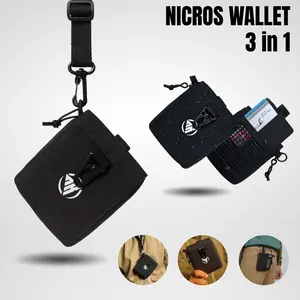 NEZORERO - Dompet Pria Bifold Hanging Wallet Gantung Leher Dompet Pinggang Tahan Air Lipat Tahan Bara Dompet Resleting Nicros Hitam Kartu