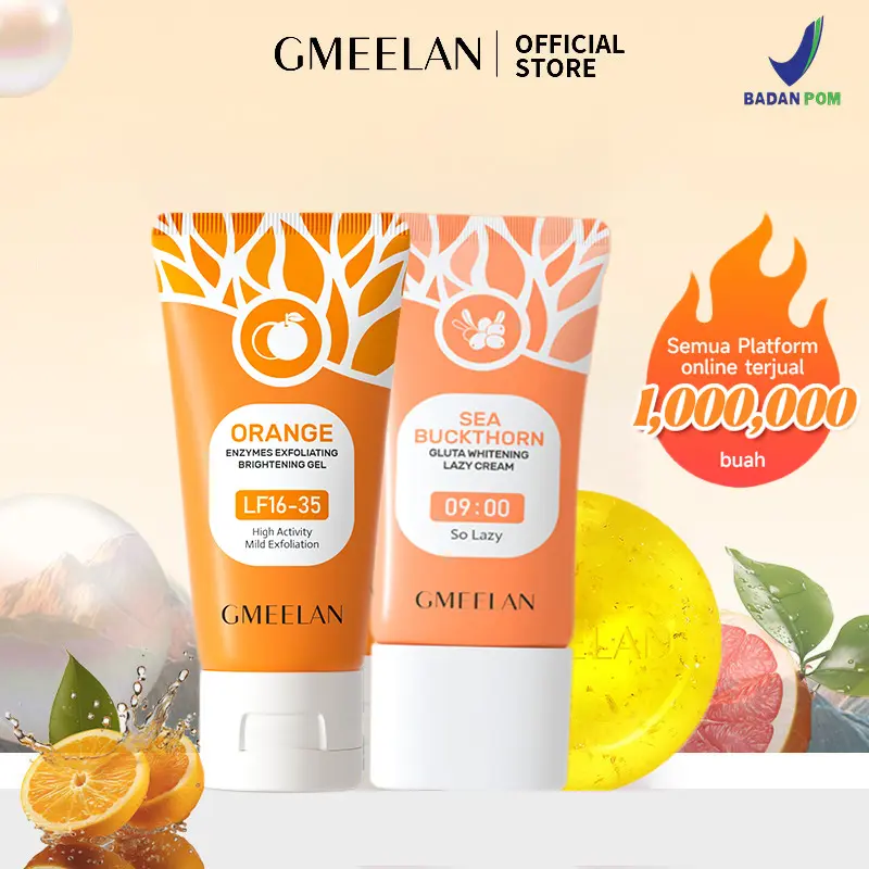 GMEELAN 3PCS Exfoliating Gel 1 Menit 50g + Krim pemutih Lazy Cream 30g +Sabun Pemutih Badan Emas 24k 100g 0
