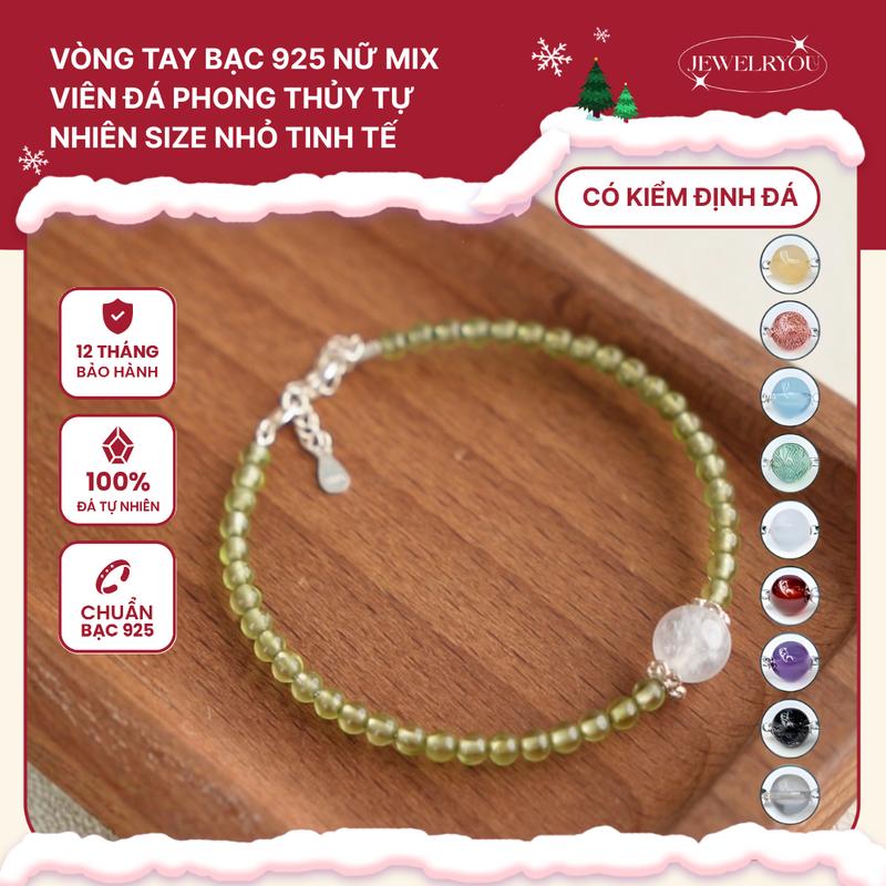  Vòng tay bạc 925 nữ JEWELRYOU kiềng cứng xỏ đá năng lượng tự nhiên mix theo yêu cầu - Jew02 