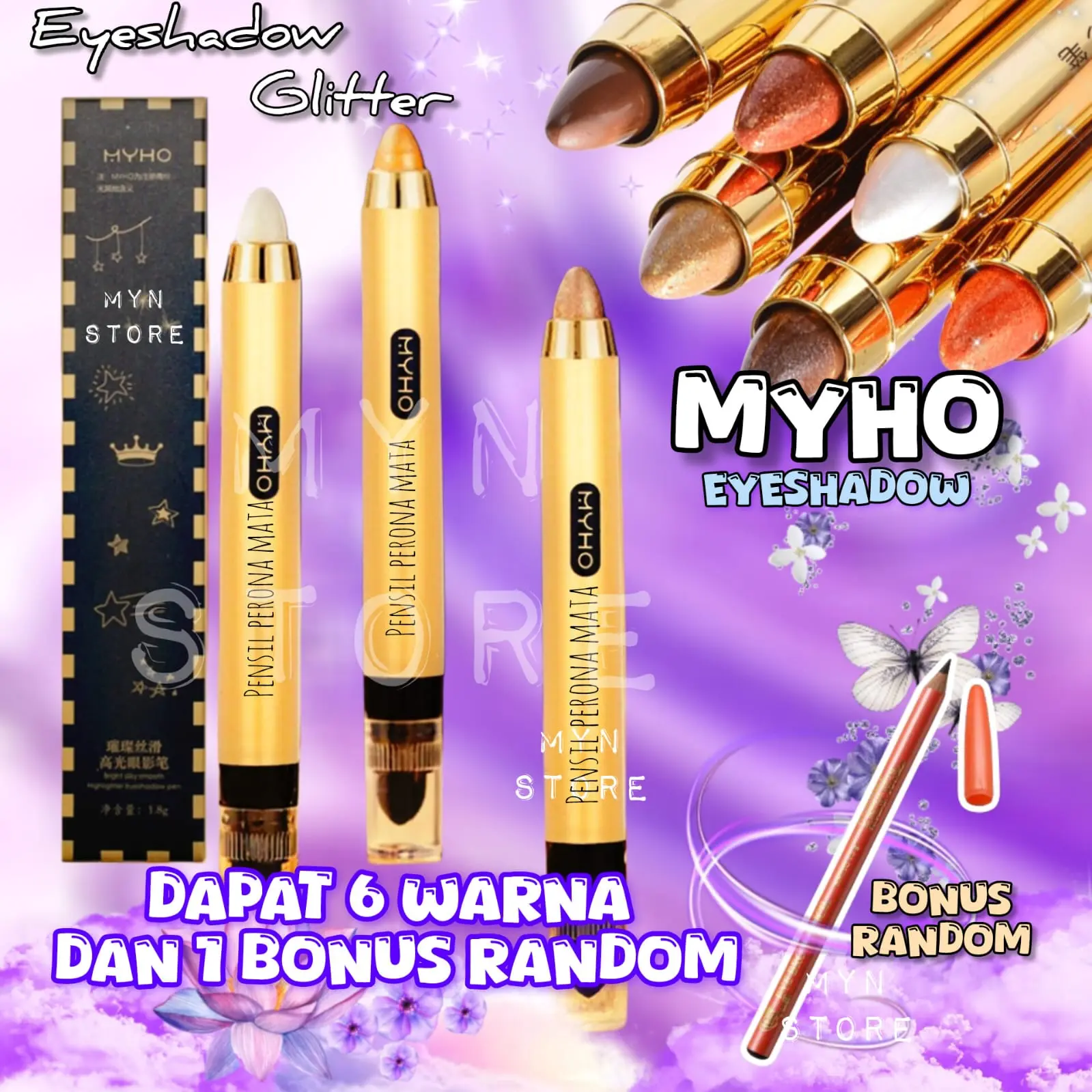 { promo DAPAT 6 dan BONUS } EYESHADOW MYHO Eyeshadow glitter pulas mata cantik make up douyin DAPAT 6 PCS