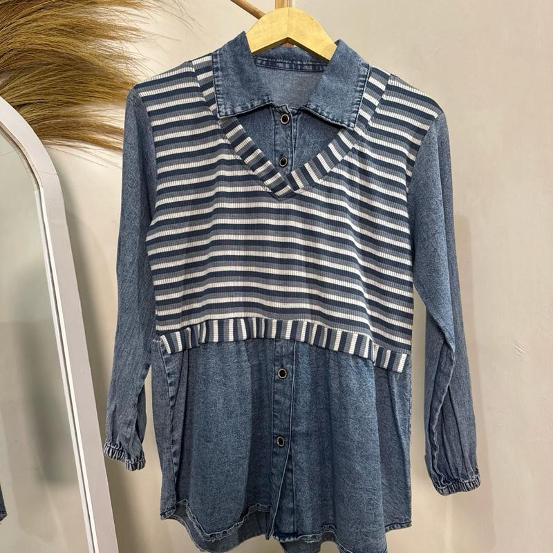 Jeany Blouse Denim - atasan wanita lengan panjang simpel dan casual baju cewek kekinian Top Muslim Kombinasi 4