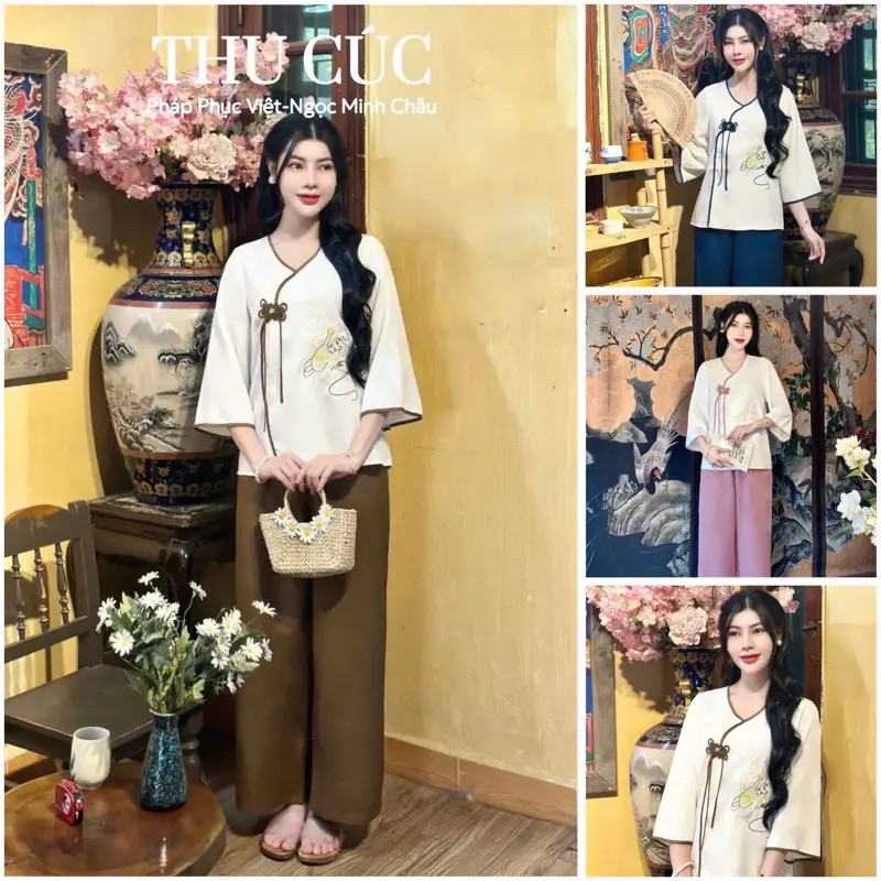 Thu Cúc-Pháp Phục Việt Ngọc Minh Châu/Bộ quần áo đi chùa Nữ