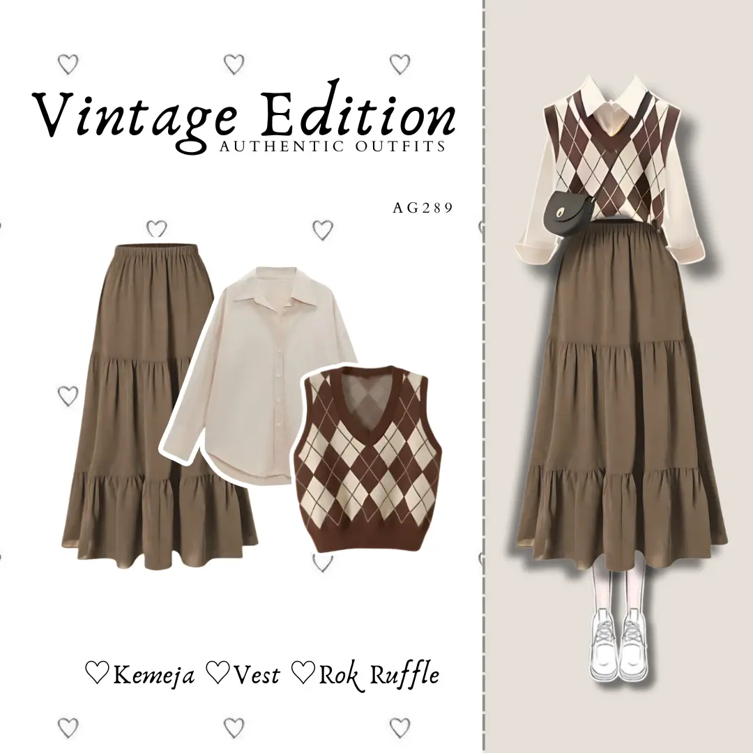 3in1 Outfit American School One Set Korean Style Kekinian | Vest + Kemeja + Rok Ruffle | SET AG289