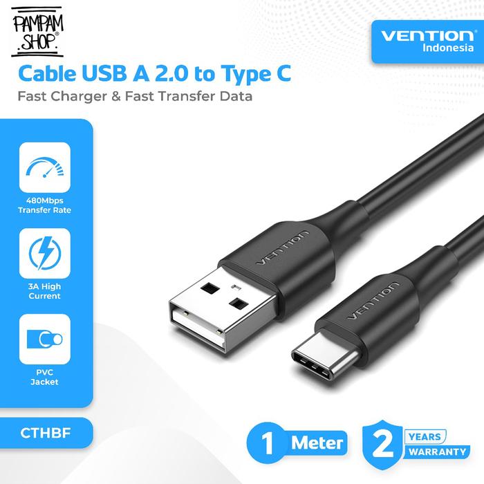 Gambar VENTION CTHBF Kabel Data USB 2.0 to Type C Fast Charging 3A Support FCP Qualcomm QC AFC Black Tipe C Cable 1M 1 Meter dari Pampam Shop Kab. Tangerang Tokopedia
