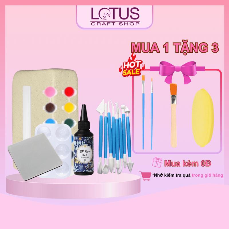 Combo Đất Sét Tự Khô 7 Món Cao Cấp, Set Đất Sét Tạo Hình Dễ Sử Dụng, Đồ Chơi, Toy - Lotus Clay Craft Box - Lotus Craft Shop x Long Vu Chemical [C7-0201]