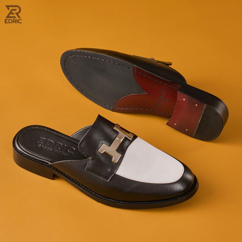  S04 :  Giày Hở Gót Nam Giày Dép Nam Cao Cấp EDRIC SHOES Đánh Màu Patina Nâu Đen Kiểu Dáng Sục Phối Băng Mác Chữ H Đế Phíp Gỗ 3Cm   Sz 38 - 43  - Shoes Đế Bằng Dép GiàY DéP sục  da 