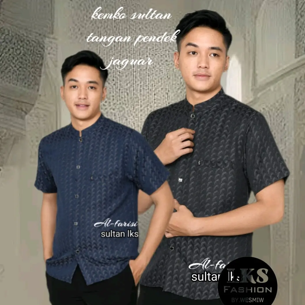 Kemko sultan jaguar tangan pendek/ Koko pria dewasa,  Motif unik juga nyaman saat di pakai kain Katun pilihan Baju Hitam Kancing Kantong Muslim Panjang