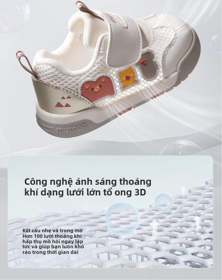 Product Introduction of Giày Em Bé Quái Vật Nhỏ Mutong, Bộ Sưu Tập Mùa Hè 2025, Giày Em Bé Đế Mềm, Dành Cho Bé Trai Và Bé Gái, Lưới Thoáng Khí, EDW2577102 trắng-hồng giày đế bằng 9