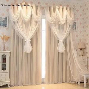 Cortina blackout de estilo europeo, diseño de dobladillo con volantes, cortinas para sala de estar, pantalla para ventana de doble capa de alta gama, bloqueo de luz al 100%
