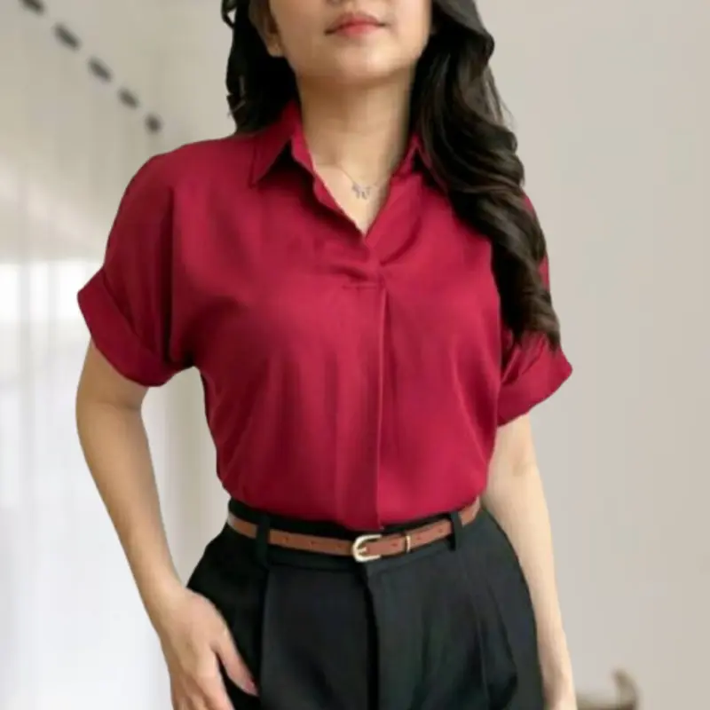 Kemeja Korean Style Lengan Pendek Wanita Formal Matt Shakila Twill By Diary Fashion 5