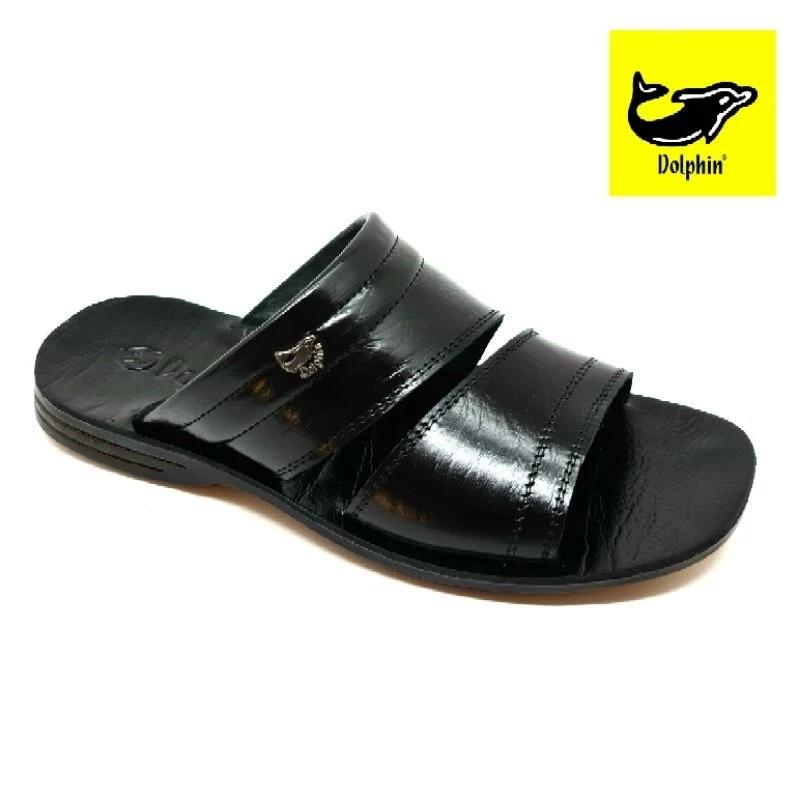 KOLEKSI BARU - Sandal Slop Pria Dolphin D-05 - Sandal Slide Bahan Kulit -  Coklat 7