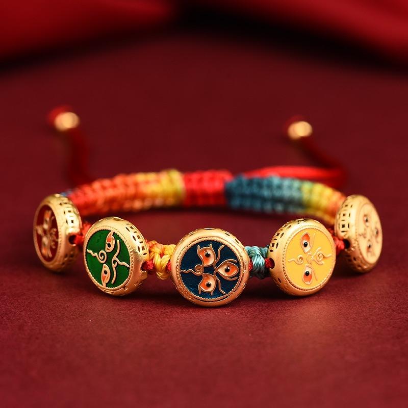 Colorful Braided Rope Tibetan Woven Five Gods of Wealth Carrying Strap Handmade Woven Cotton Thread Bracelet Men's and Women's Ornament 1