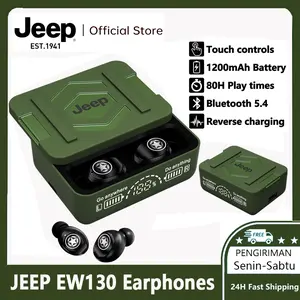 Jeep EW130 TWS Wireless Earbuds Bluetooth 5.4 Gaming Earphone Deep Bass Baterai Ekstra Besar Dengan fungsi Pengisian Terbalik IPX5 Waterproof Sports Headset with Mic