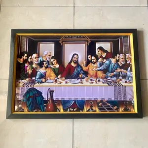 Hiasan dinding lukisan cetak plus bingkai ukuran 65 x 45 cm gambar perjamuan kudus