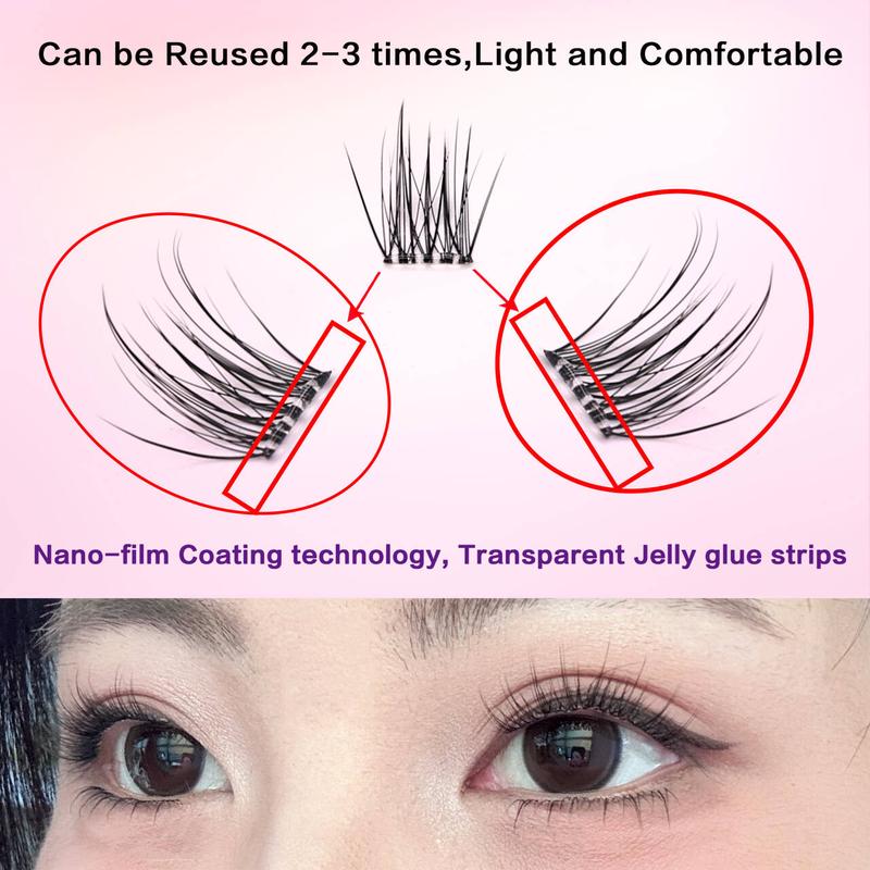 Product Introduction of FindLove Camellia Glue Free Eyelash Pre-Bond Technology  No Glue Needed  DIY Eyelash  1-Step Press On Lashes Self Adhesive Reusable Natural Segmented  Long Lasting  Eyelash Extensions gluefree lashes Cosmetic free Tweezer  Self-Adhesive C Curl Lashes 41