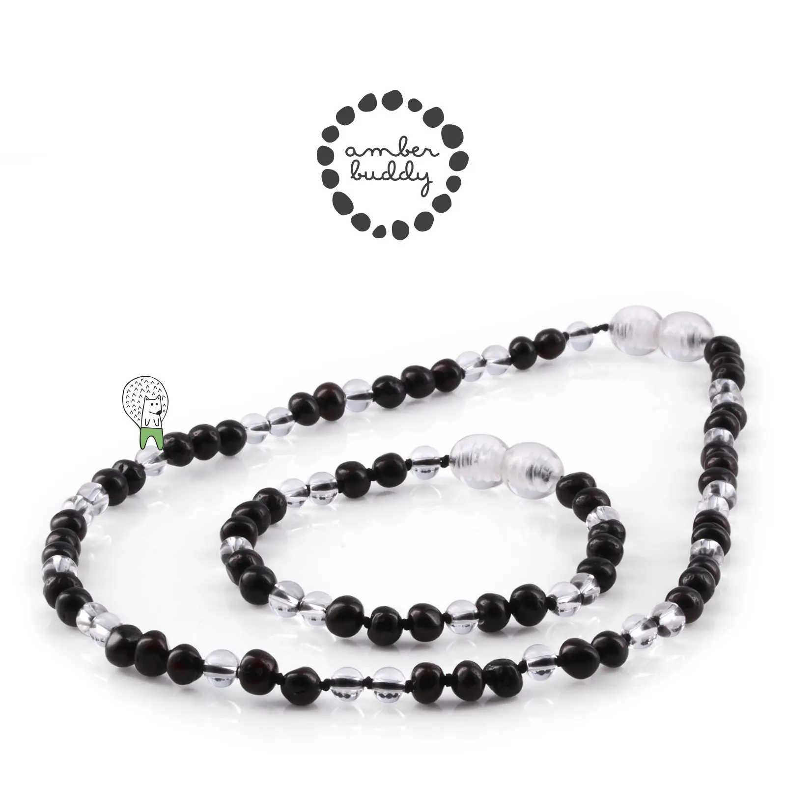 Amber Buddy - LE487 Kalung dan gelang amber bayi kombinasi Rock Crystal 32cm & 14cm.