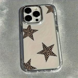 Funda para Teléfono Transparente de Tpu Antigolpes con Estampado de Leopardo para iPhone Serie 15, Cubierta Protectora Duradera, Diseño Elegante