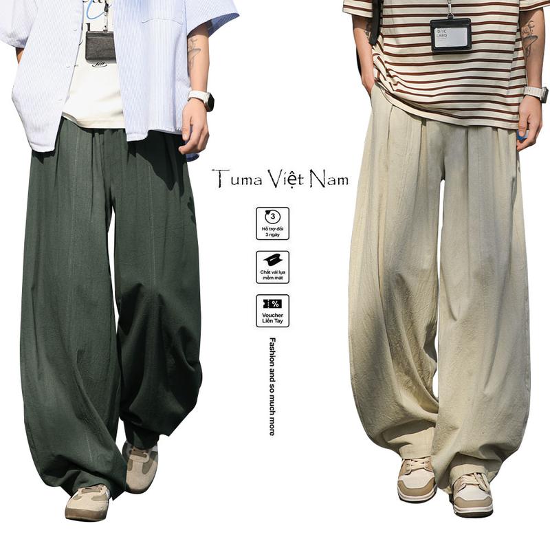 Quần đũi form rộng V2 Tuma Việt Nam, Quần dành cho cả nam và nữ, màu sắc đơn giản dễ phối đồ, chất đũi mặc mát phù hợp đi chơi, đi làm,v.v..