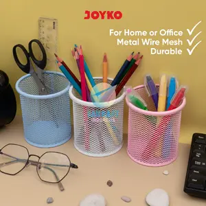 (1 Pcs) Desk Set JOYKO DS-16PTL Bulat Warna Putih White / Biru Blue / Pink Merah Muda Pastel Tempat Alat Tulis Pensil Pen Stationery Stand Jaring Besi Metal Wire Mesh Anti Selip Karat