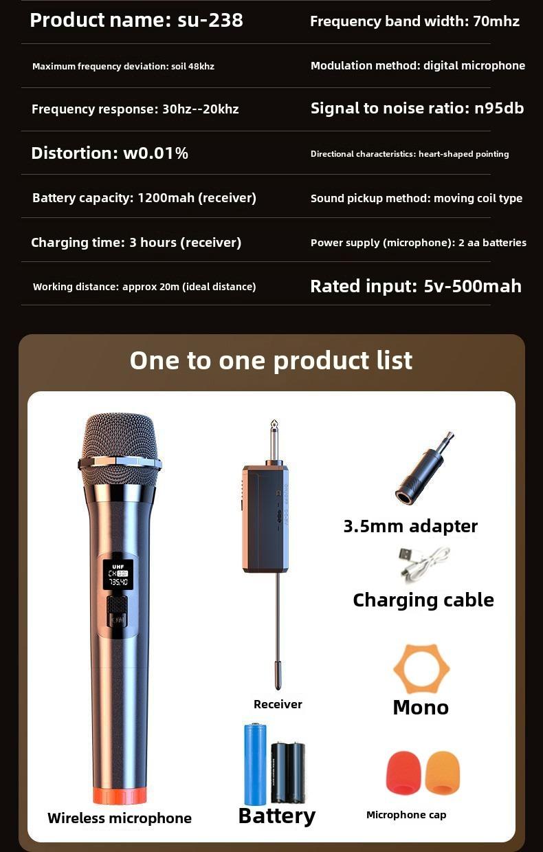 Product Introduction of UHF, wireless, microphone, cool, one-to-two, universal, microphone, SU-038, home, outdoor, stage, conference, karaoke, loud volume, handheld, microphone, volume adjustment, long battery life, anti-interference 34