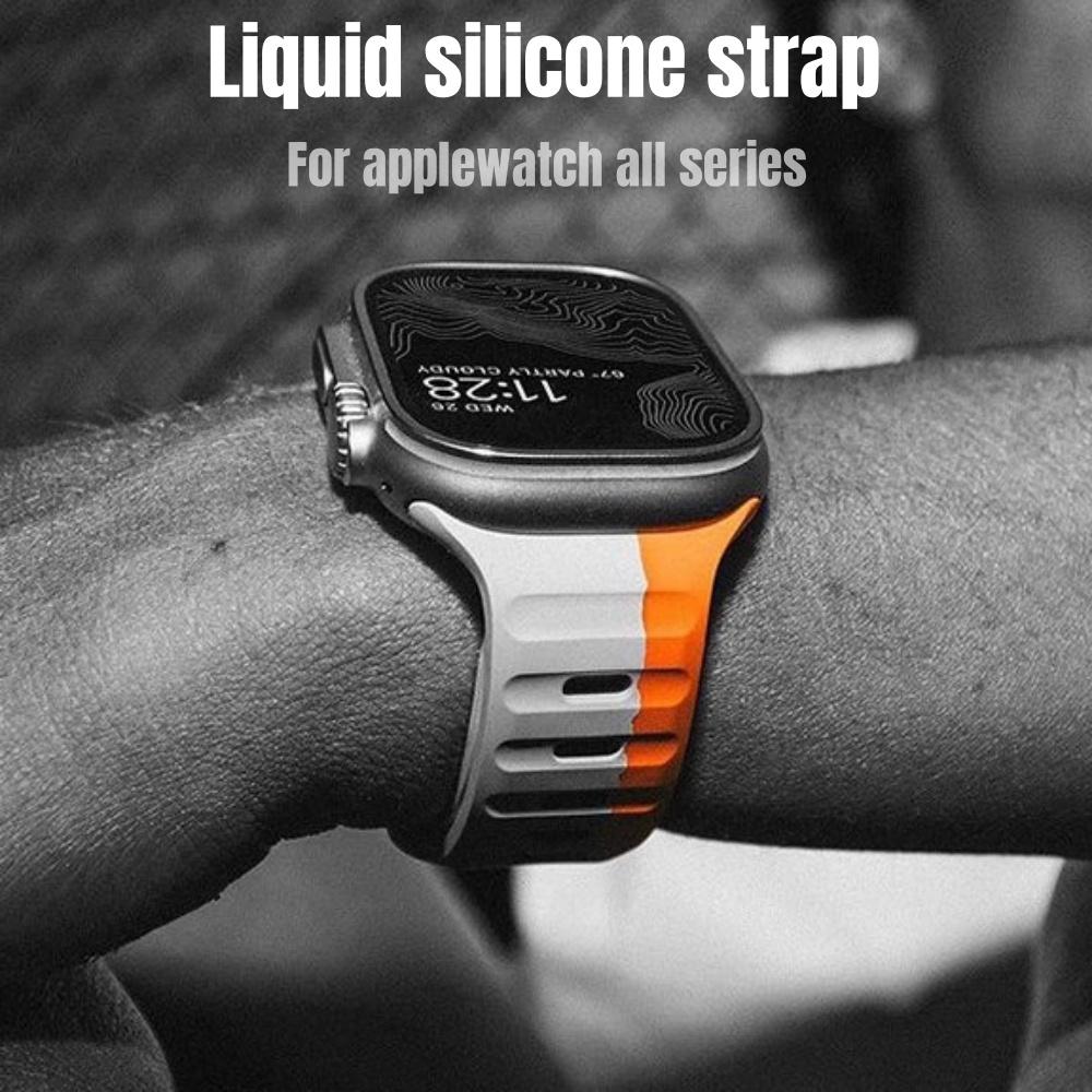 สายซิลิโคนกีฬา สองสี สำหรับ Apple Watch S10, 9, 8, 7, 6, 5, 4, 3, 2, 1, SE2, Ultra ระบายอากาศได้, สร