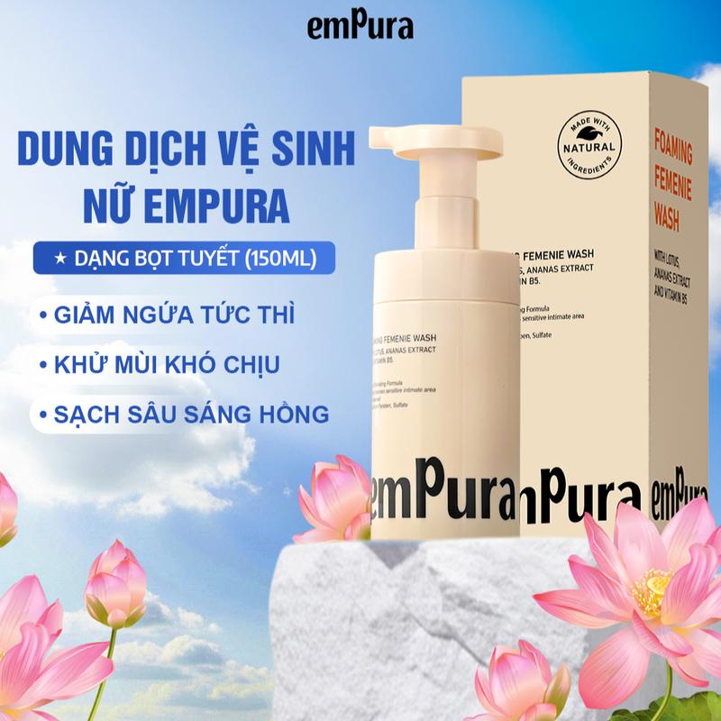 EMPURA Bọt Tuyết Vệ Sinh Dưỡng Ẩm 150ml - Dung Dịch Vệ Sinh Phụ Nữ Dạng Bọt Khử Mùi Cân Bằng pH & Dưỡng Ẩm Tự Nhiên & An Toàn Cho Mẹ Bầu Sau Sinh & Hương Hoa Hồng & Gỗ Đàn Hương Hợp Cơ Địa Việt