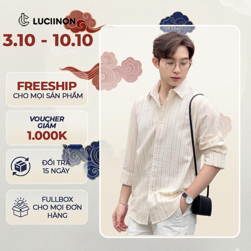 Áo sơ mi nam sọc cổ bẻ dài tay vải Cotton xốp cao cấp đũi hàn quốc - Luciinon Menswear giặt bằng nước lạnh đơn thuần áo sơ