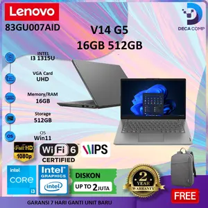LENOVO V14 G5 Core i3-1315u 8GB/16GB 256GB/512GB W11 14.0FHD 2Y GRY -7AID GARANSI RESMI LENOVO INDONESIA