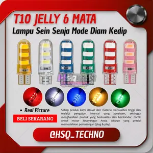 2pcs Lampu Led T10 Jelly Gel Senja Kedip Diam Lampu Sein Sen Motor Mobil Mode Kedip dan Diam 6 Mata 12V DC Sepasang 2pcs