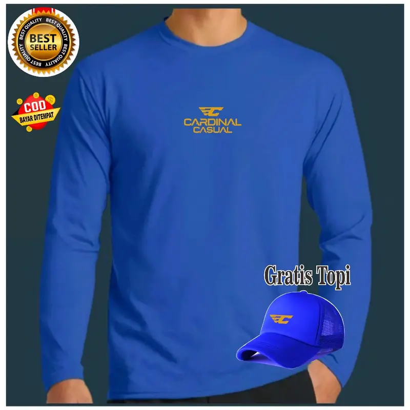 Kaos Pria Cardinal DT Gold ( Bonus Topi ) Lengan Panjang Bahan Adem tebal dan Lembut / Kaos lengan panjang / kaos bonus topi / beli baju dapat topi / kaos distro / kaos pria / kaos unisex / kaos tebal 3