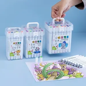 12/24/36/48 Warna Sketsa Spidol Universal/Set Spidol Universal Berkepala Dua/Penanda Anime Kuas Seni