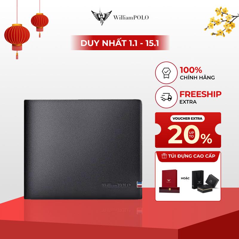  Williampolo Ví Nam Da Bò Cao Cấp POLO201500 Thiết Kế Đơn Giản Tặng Kèm Túi Và Hộp Chất Liệu Da Bò Nguyên Tấm Màu Đen Kích Thước 11.6*9.7*1 Cm Sang Trọng Lịch Lãm 