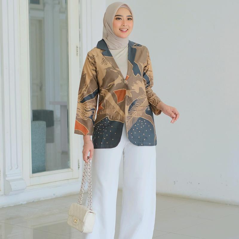 BLAZER  CITRA ATASAN WANITA BATIK KAIN KATUN HALUS LAPIS FURING TRIKOT MURAH Nyaman Panjang 4
