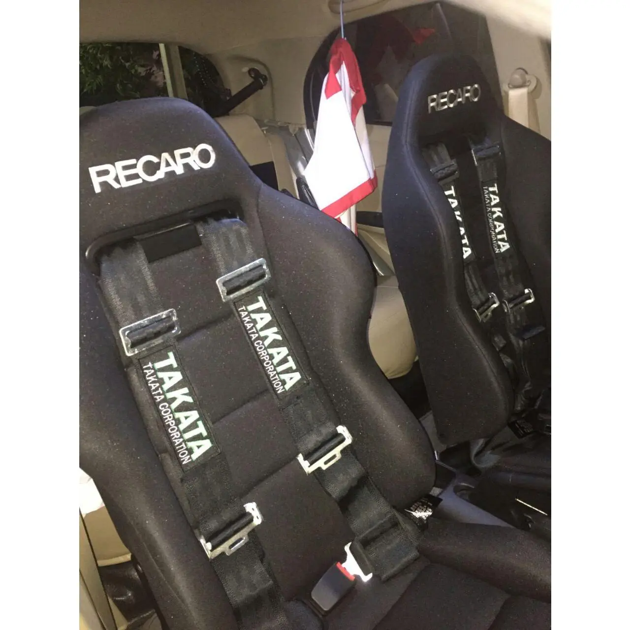 SEATBELT TAKATA 2POINT BUCKLE LEBAR 3INCH ( BLACK - GREEN )