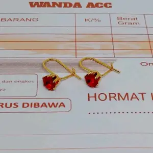 Anting wanita dewasa&anak mata merah berlapis E mas muda