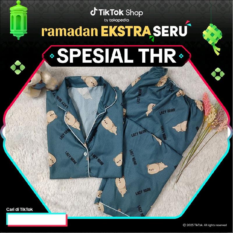 BAJU TIDUR / PIYAMA WANITA DEWASA XL (LD 110 CM), LENGAN PANJANG & CELANA PANJANG 0