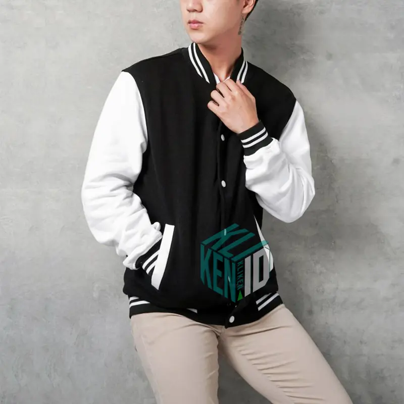 Jaket Baseball Varsity bomber Kancing ( BISA CUSTOM INISIAL WARNA SABLON BORDIR ) Pria Wanita Jumbo big Size S M L XL XXL XXXL XXXXL XXXXXL XXXXXXL HITAM PUTIH Korean Street Style 2