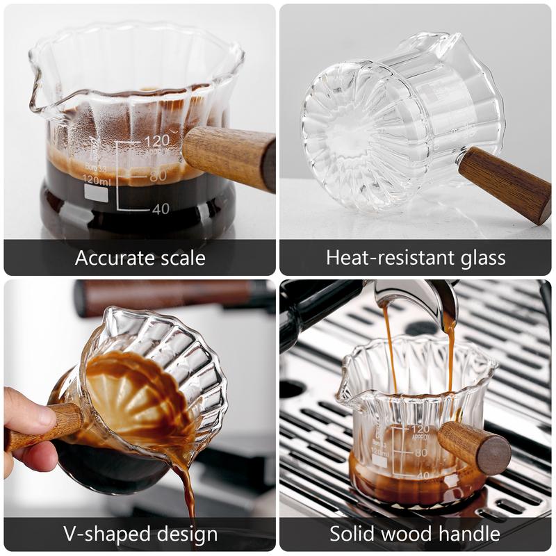 BINCOO Coffee Milk Cup with Scale Italian Concentrated Measuring Cup with Wooden Handle Milk Jar 160ML 3