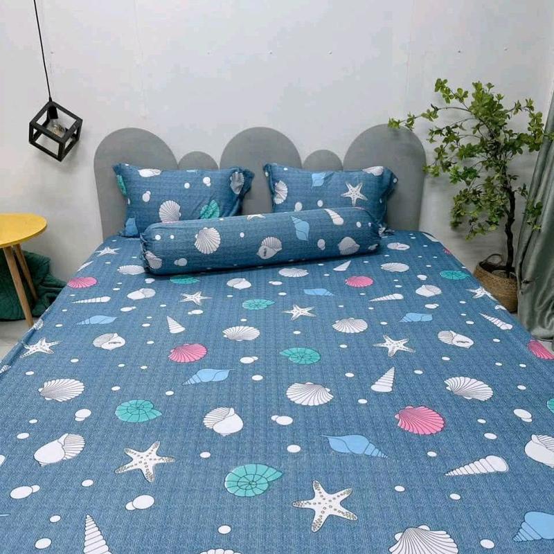 bộ ga gối thun lạnh,HQ xò xám+xanh ngọc 4 món 1 ga 2 vỏ gối nằm 1 áo gối ôm chân nệm 20cm chất thun thoáng mát ko xù lông ra màu