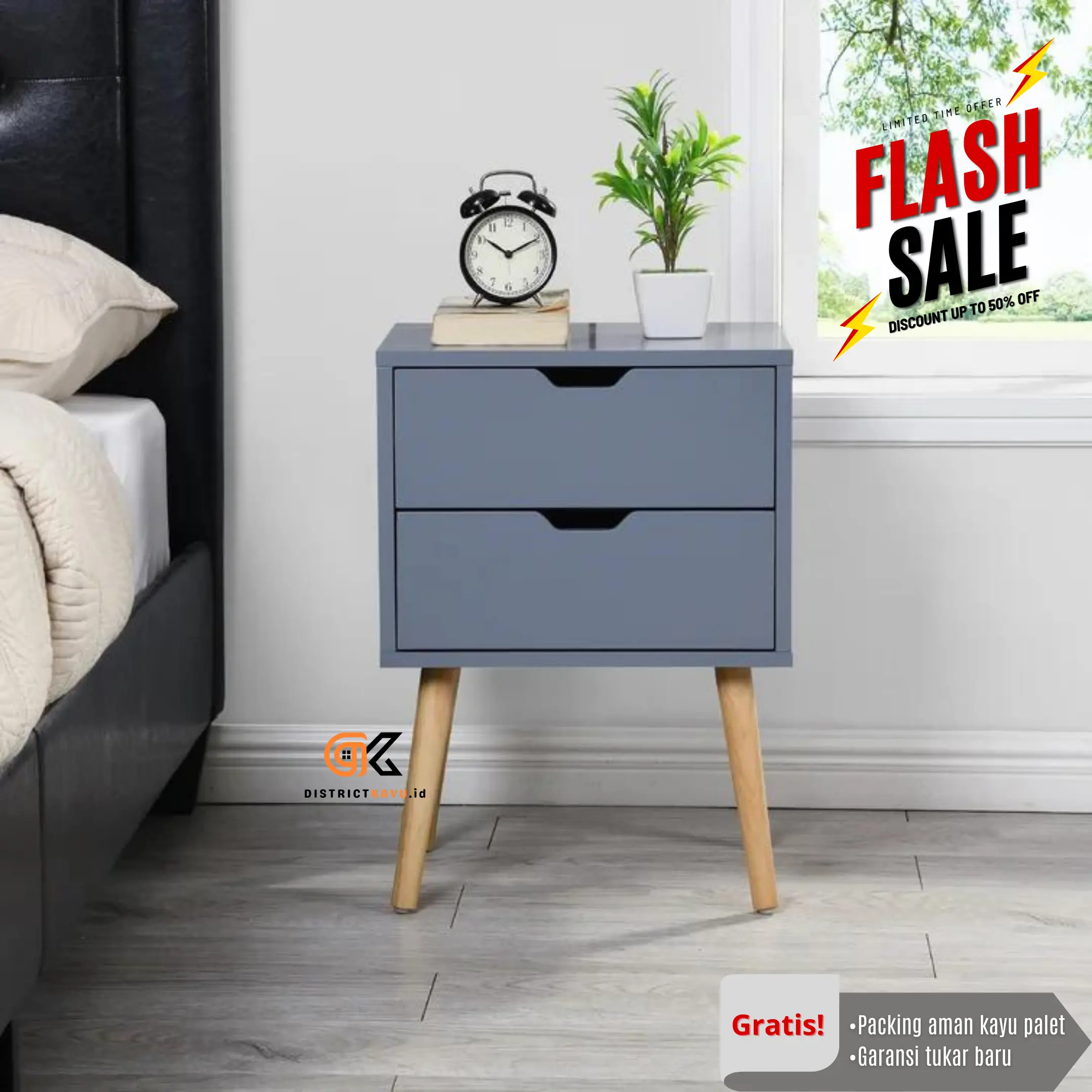 Meja Nakas Minimalis Aesthetic Murah / Meja Sudut Kamar Tidur 2 Laci Kayu Furniture Tv